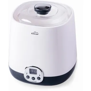 Lacor - 69345 - HerA Supersillenciosa Joghurthersteller, ideal für die Herstellung von Kefir und griechischem Joghurt, Enthält Timer 48 Stunden, LED-Bildschirm, Kapazität: 1L, Ø 16.8 x 18.8 cm, Weiß