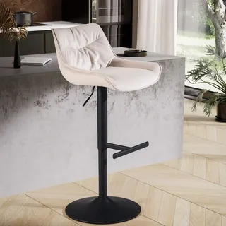 WOHNLING Barhocker Samt Beige Hocker mit Lehne 86 106 cm Küchenhocker Höhenverstellbar Modern 100 kg Barstuhl Tresenhocker mit Metall-Trompetenfuß - Beige
