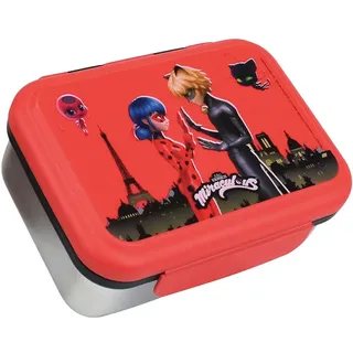 Fun House Miraculous 006086 Ladybug Brotdose für Kinder, Edelstahl, H 6,5 x B 17 x T 13,5 cm, Rot
