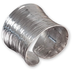 Fly Style Breiter Silberring Damen - Ring Silber 925 Damen offen verstellbar, Statement Ring, Ring Grösse:18.4 mm, Oberfläche:Poliert strukturiert