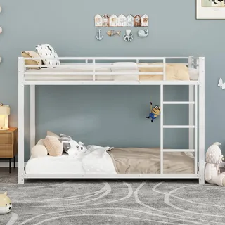 FAVSH Etagenbett 90x200 cm, stabiles Metallbett mit Leiter und Sicherheitsgeländer, Hochbett für 2 Kinder mit Lattenrost, Stockbett für Erwachsene und Jugendliche, Platzsparendes Bettgestell, Weiß