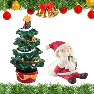 Weihnachten Miniatur Deko, Ornamente Weihnachtsfiguren, Mini Weihnachtsbaum Weihnachtsmann Aquarium Ornament, 2 Stücke Harz Weihnachtsbaum Dekofigur für Feiertags-Aquarium Liefert Tischdekoration