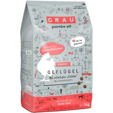 GRAU – das Original – Trockenfutter für Hunde - Junior - Geflügel, 1er Pack (1 x 3 kg), glutenfrei, für deinen Hund ab dem 4. Lebensmonat