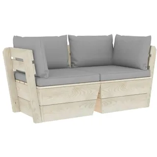vidaXL Garten-Palettensofa 2-Sitzer mit Kissen Fichtenholz - Grau