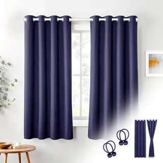 Cozyor Verdunklungsvorhänge Gardinen 2er Set mit Magnet-Raffhalter Thermogardine gegen Kälte, verdunkelnd, blau Ocean, Gardine mit Ösen für Schlafzimmer, Wohnzimmer, Kinderzimmer 160x135 cm