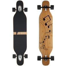 FunTomia Longboard mit 3 Flex Stufen Skateboard Drop Through Cruiser Komplettboard Mach1 Speed Kugellager T-Tool (Flex3 bis 68kg, Musik - Bambus/Ahornholz)