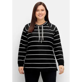 Sheego Sweatshirt »Gestreiftes Sweatshirt mit Stehkragen und Applikation seitlich«, mit Stehkragen und Applikation seitlich, schwarz-weiß