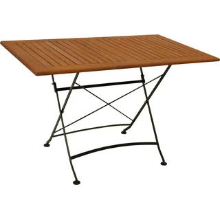 DEGAMO Gartentisch Esstisch Klapptisch HOFGARTEN 70x120cm, Flachstahl schwarz + Eukaylptus geölt, klappbar - Schwarz, Braun