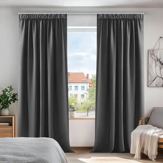 Deconovo Gardinen mit Kräuselband Blickdicht Vorhänge UV-Schutz Dunkelgrau | 2er Set, H 175 x B 140 cm, Hitzeschutz, Wohnzimmer Vorhang, Curtains for Bedroom, für Schienen, Sichtschutz, UV-schutz