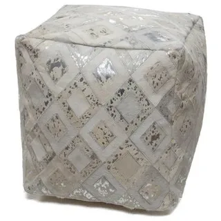 Kayoom Pouf , Creme, Grau, Silberfarben , Leder , Echtleder , Karo , Füllung: Polystyrol , 45x45x45 cm , Wohnzimmer, Sessel, Hocker & Hockerbänke, Poufs