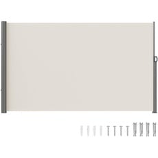 Bild Seitenmarkise 160 x 300 cm Seitenwandmarkise aus Polyestergewebe mit PU-Beschichtung Markise einziehbarer Griff mit Federmechanismus Sichtschutz Blickschutz für Balkone Innenhöfe UV30 Beige