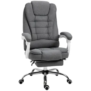 Vinsetto Bürostuhl höhenverstellbarer Schreibtischstuhl mit Fußstütze, Leinenoptik Grau , Metall , 70x118x65 cm , Büromöbel, Bürostühle, Drehstühle