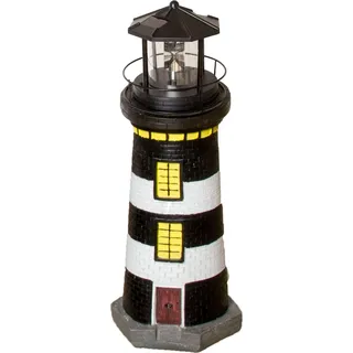 Gartendeko Leuchtturm mit Solar 82 cm, handbemalte Gartenfigur schwarz,weiß