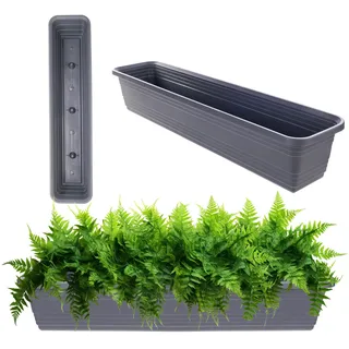 KADAX Blumenkasten 80 cm, Anthrazit – Balkontopf aus Kunststoff, witterungsbeständiger Pflanzkasten, Blumentopf, Geländerkasten für Blumen, Kräuter und Pflanzen