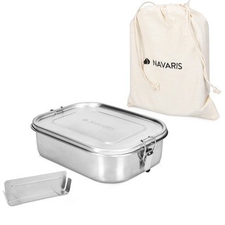 Navaris Brotdose Lunch Box Brotbox aus Edelstahl 1400 ml - Vesperdose Box Metall Behälter - auslaufsicher - spülmaschinenfest