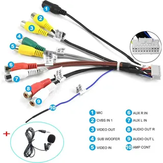 junsun Cinch Kabel 20-pin RCA Kabel und Mikrofon für Android Radio - RCA-Kabel