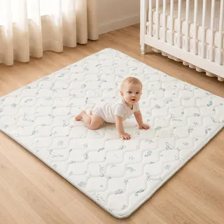Fortella Krabbelmatte Baby Faltbar 120x120cm, Verdickte Rutschfeste Krabbeldecke für Baby Schaumstoff, Spielmatte für Laufstall, Waschbare Spieldecke Kinderteppich Bodenmatte Babyzimmer (Ozean Weiß)