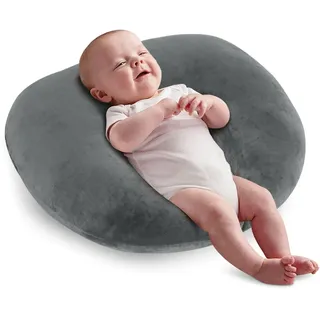 JOVELL Stillkissen, Ergonomisches Multifunktionskissen für Mütter, Bettruhekissen für Erwachsene und Kinder, Extra-Breites Stillkissen mit Tragegriff & Abnehmbarem Kissenbezug (Samt, Grau)