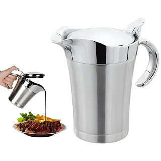 Kellegour Edelstahl Thermo Sauciere,750ml Soßenschüssel,Thermo-Sauciere mit Deckel,Soßenkanne aus doppelwandigem Edelstahl,Eleganter Silberner Saucenkrug für Soße Sahne Sauce Senf Mayonnaise