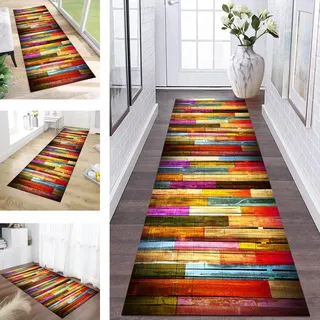 ZESEWU Teppich Läufer Flur Küche Waschbar rutschfest Korridor Teppichmatten 50X500CM Mehrfarbig Abstrakt Küchenteppich Flurteppich Schlafzimmer Esszimmer Polyester Teppichläufer Meterware Anpassbar