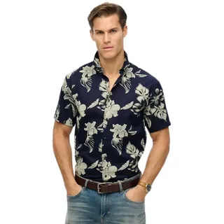 Superdry Hawaiian Print Kurzarmhemd - Chrissy Indigo - L