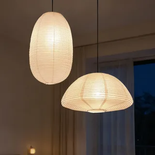 METHEDEECO Papier Lampenschirm 2er Set, Weiß, Oval & Halbrund | Reispapier, 49 cm / 53 cm, Für Pendelleuchte, Für Wohnzimmer Schlafzimmer