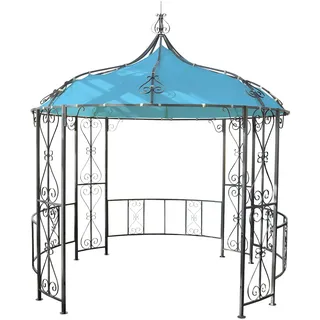 Mendler Rundpavillon 3 x 3 m inkl. Seitenteile Türkis/Blau