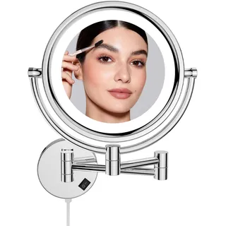 DOWRY Schminkspiegel mit Beleuchtung Wandmontage Led Kosmetikspiegel mit Vergrößerung 10 Fach Doppelseitig Spiegel Vergrößerungsspiegel mit Licht für Bad,Ø20 cm