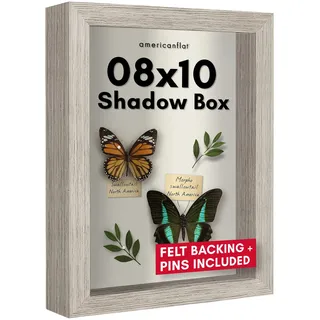 Americanflat Shadow Kastenrahmen aus Treibholz mit weicher Leinen-Rückseite, aus Verbundholz mit poliertem Glas für Wand und Tischplatte, 20,3 x 25,4 cm