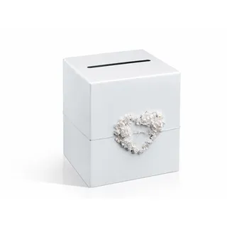 PartyDeco Briefbox für Karten 24x24cm aus Karton mit Rosenherz Weiß | Kartenbox für Hochzeit Verlobung Jubiläum - Geschenkbox für Glückwunschkarten Geldgeschenke