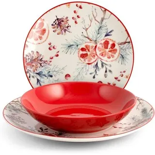 Weihnachtsgeschirr - Geschirrset Weihnachten - Porzellan - Tischgeschirr für Weihnachten - Abendessen set - Tischdekoration Weihnachten - Festliches Geschirr - Weihnachtstisch - Geschirrset weiß rot - Abendessengeschirr - Rot