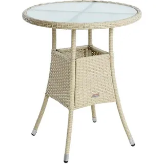 Beistelltisch Tisch Polyrattan Gartentisch Rattan Balkontisch Rund Beige - Beige