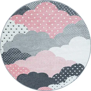 Ayyildiz Kinderteppich , Pink , Textil , Wolken , rund , Oeko-Tex® Standard 100 , für Fußbodenheizung geeignet, schmutzabweisend, für Hausstauballergiker geeignet, lichtunempfindlich, antistatisch, pflegeleicht, strapazierfähig, leicht zusammenrollbar , Teppiche und Böden, Teppiche, Kinderteppiche