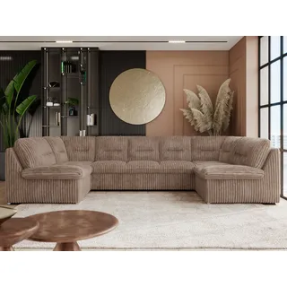 Sofa XXL U-Form Beige, Wohnlandschaft U Form mit Schlaffunktion, Sofa mit Schlaffunktion, Schlafsofa, Wohnzimmer Couch mit schlaffunktion - Comodo U - Braun Cord - Bronze