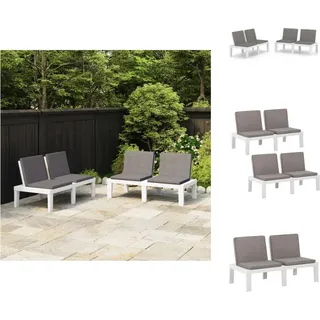 vidaXL Gartenbänke mit Kissen 2 Stk. Kunststoff Weiß - Gartenbänke - Weiß
