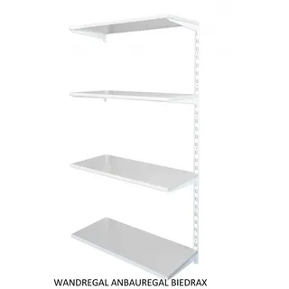 Biedrax Wandregal - Anbauregal 50 x 80 x 150 cm, Farbe weiss - 4 Fachboden grau