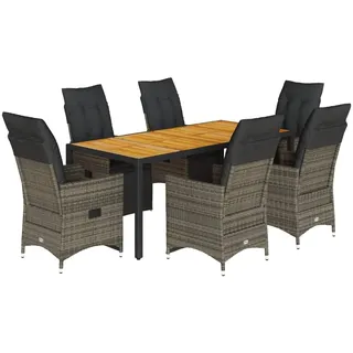 vidaXL 7-tlg. Garten-Bistro-Set mit Kissen Grau Poly Rattan - Grau