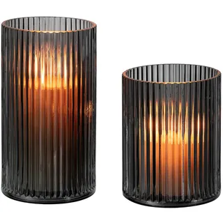 Glasseam Verstärktes Windlicht Glas Kerzengläser: 2er Set Schwarz Kerzenglas Kerzenhalter Stumpenkerzen für Tischdeko Glaszylinder für Kerzen Modern Vase Windlicht Outdoor für Deko Wohnzimmer