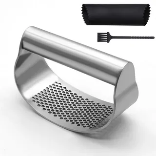 Topways Knoblauch Ingwer Presse Wippe, Knoblauchpresse 430 Edelstahl Küchenhelfer Crusher Squeezer Küchenhelfer Knoblauchpresse für Knoblauch Ingwer, Silikon Knoblauchschäler, Reinigungsbürst