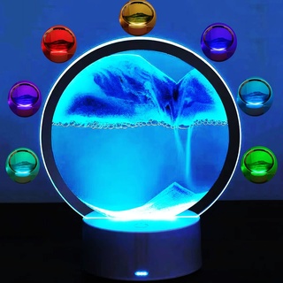 3D bewegliche Sand Kunst Tischlampe,360° drehende Sanduhr Dekoration,16 Farbe wechselnde Sand flüssige Bewegung Schreibtischlampe,RGB bunte kreative Meer Quicksand Sand Kunst Bild Nachtlicht (blau)