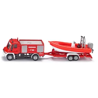 Siku 1636 - Unimog Feuerwehr mit Boot Rot/Weiß 1:87