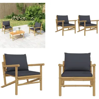 vidaXL Gartenstühle 2 Stk. mit Dunkelgrauen Kissen Bambus - Gartenstuhl - Gartenstühle - Outdoor Stuhl - Terrassenstuhl - Grau