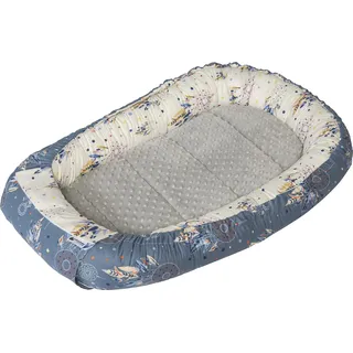 Medi Partners Babynest Nestchen für Neugeborene - 100x60x15 Babynestchen Baby zweiseitg Nest Bett 100% Baumwolle Minky Kuschelnest tragbar (Traumfänger mit grauen Minky)