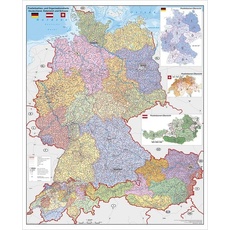Deutschland-Österreich-Schweiz Postleitzahlen- und Organisationskarte. Poster