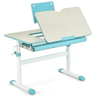 FANTASK Schülerschreibtisch Höhenverstellbar, Kinderschreibtisch mit neigbarer Tischplatte, Bücherständer, Schublade & Messlineal, ergonomischer Jugendschreibtisch, Blau