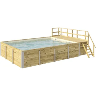 Weka Massivholzpool 595 416 x 116 x 644 cm inkl. Sandfilteranlage und Sonnendeck