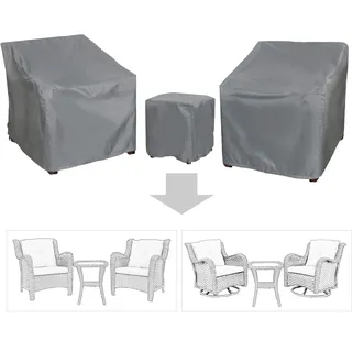 Baner Garden Abdeckung für Terrassenmöbel, wasserdicht, Terrassenmöbel-Set, Abdeckungen für 3-teiliges Outdoor-Bistro, Terrassen-Sofabezüge, Set für 2 Stühle und Couchtisch, Grau
