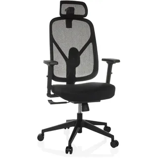 hjh OFFICE Bürostuhl ergonomisch RALOO ECO Netz Drehstuhl mit Verstellbarer Kopf- und Lordosenstütze, Sitz gepolstert, Schwarz