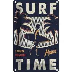 Blechschild 20x30 cm - Miami Surf time long beach