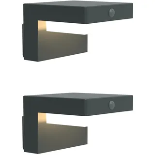 BOLD 2er Set LED Solar-Wandleuchten/Lampen für außen mit Bewegungsmelder (IP44-Zertifiziert, 100° Erfassungswinkel, 55h Laufzeit/220-fache Bewegungserkennung, 2 in 1 Lademöglichkeit) - Gun Grey